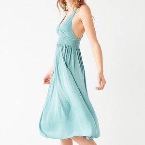 Uo Valerie Smocked Satin Midi Dress